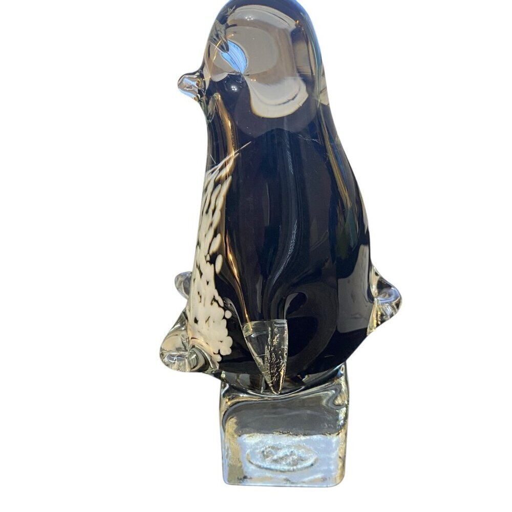 Vintage 2003 Joe Rice Penguin Glass Penguin Paperweight Figurine Black White - Picture 10 of 11
